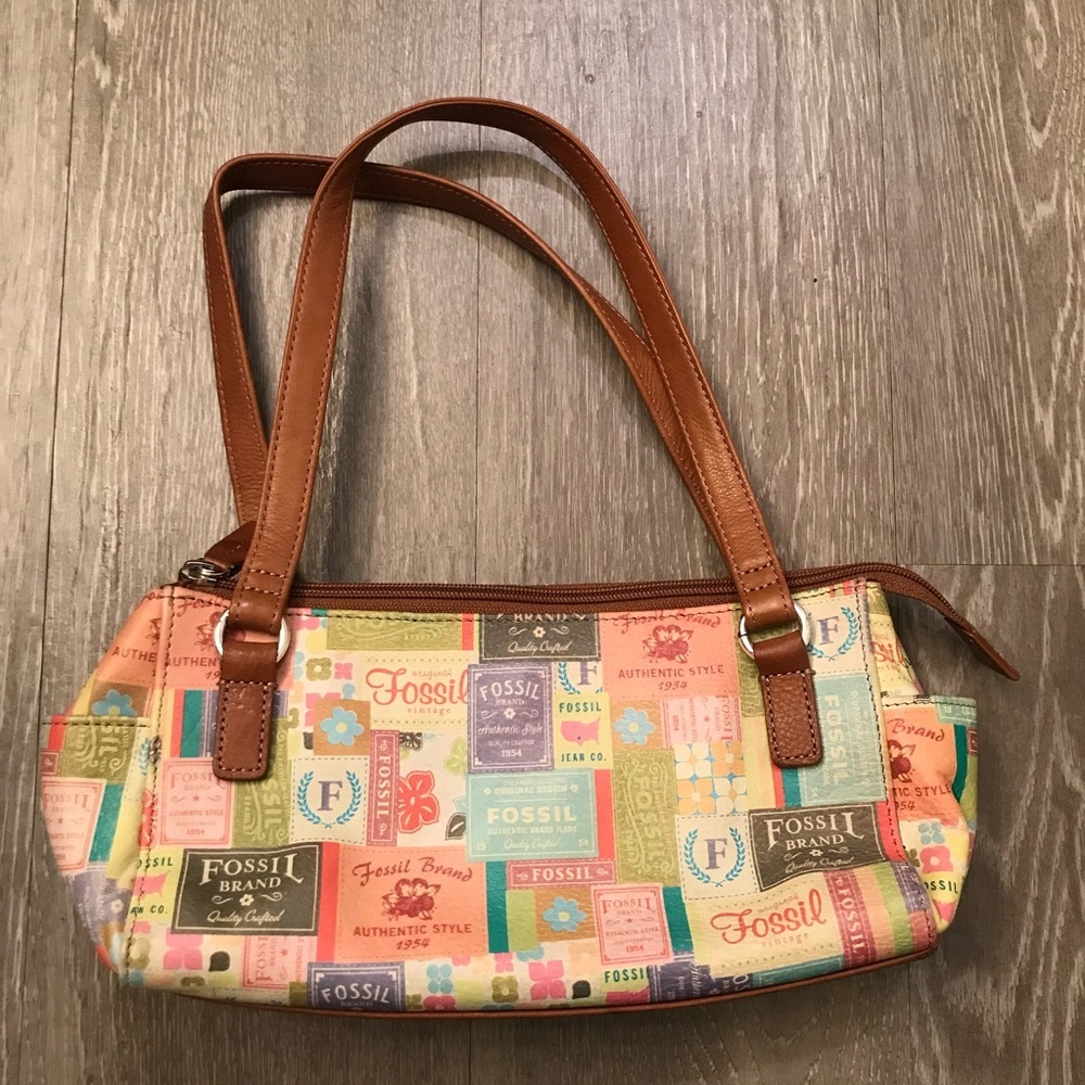 Vintage Fossil Small 1954‎ Design Tags Coated Canvas Handbag​